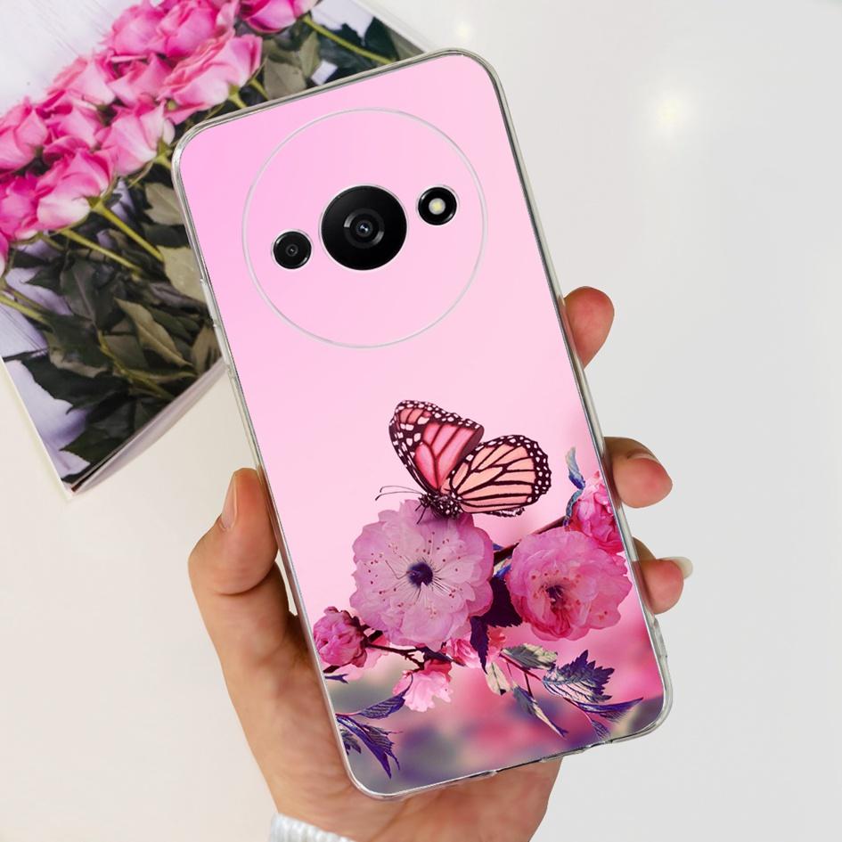 For Funda Xiaomi Redmi A3 Case 2024 Fashion Flower Transparent Silicone Soft TPU Phone Case For Xiomi Redmi A3 RedmiA3 4G Covers