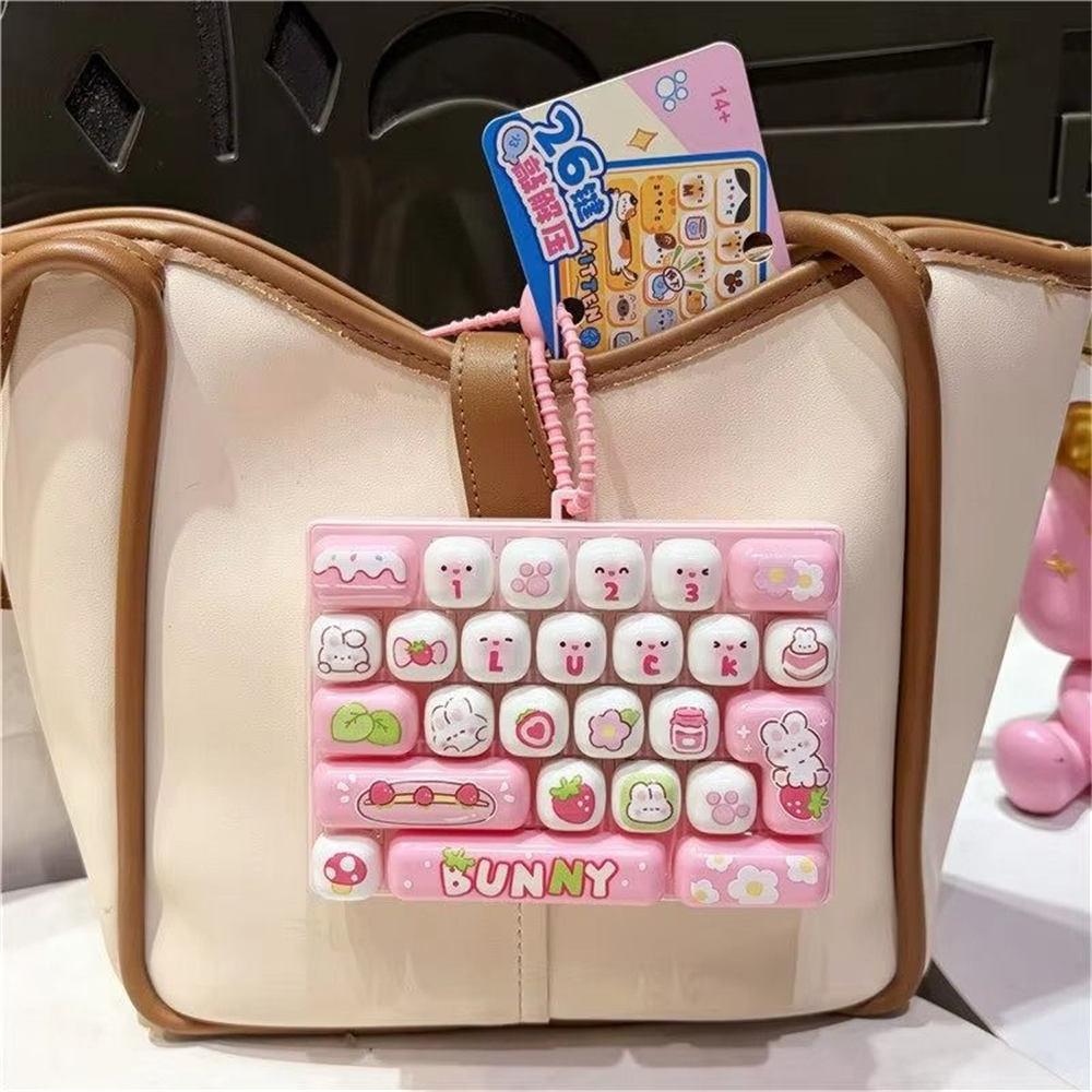 Funny 26 Key Keyboard Keycap Keychain Fidget Squeeze Stress Anxiety Relief Decompression Sensory Bag Charm Party Gift For Adult