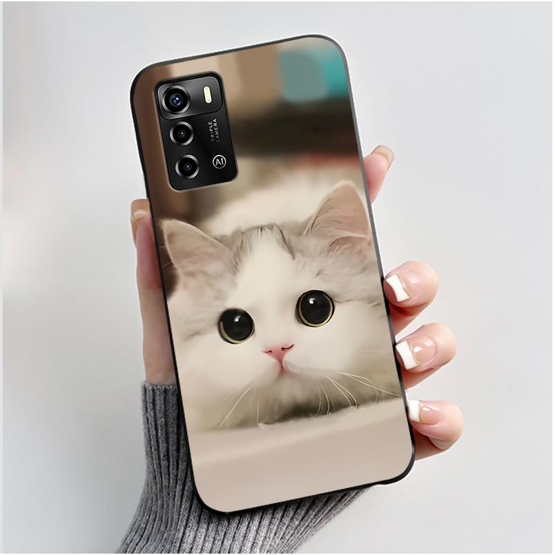 Casing For ZTE Blade A72 4G V40 Vita Phone Case Shell Aesthetic Cute Cat Astronaut Fashion Matte Black Protective Soft TPU Cover