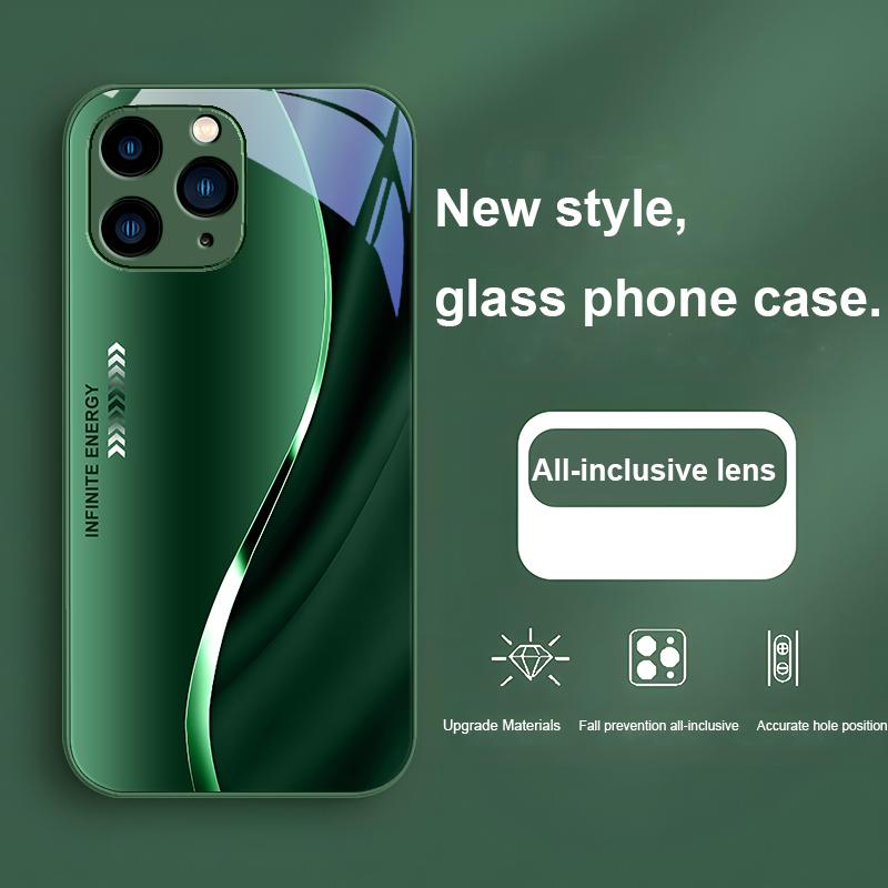 Градиентная Безграничная Энергия Для iPhone 15 14 13 12 11 Pro Max X XS XR 7 8 Plus 2020 22 SE Черный Закаленное Стекло Чехол для Телефона