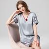 [Top selling Chinese style] V-neck loose fitting home outfit with buckle, 100% mulberry silk women's silk nightgown
