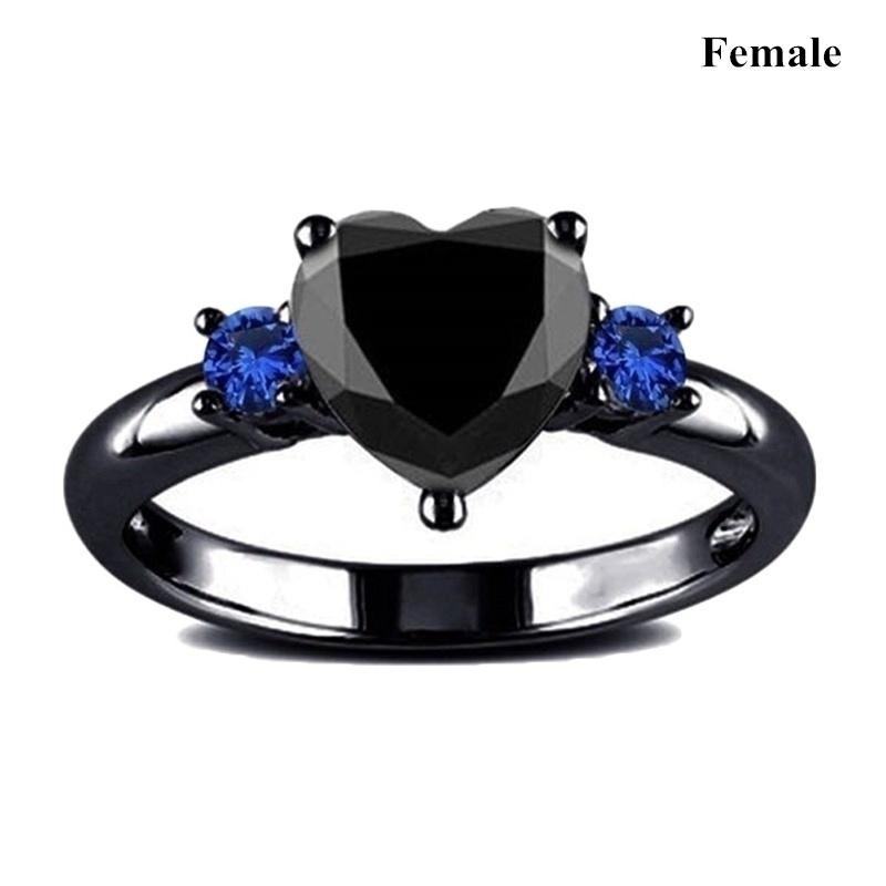Fashion Couple Rings Romantic Women Blue Rhinestones CZ Rings Set Trendy Men Stainless Steel Rings Wedding Band Jewelry Gifts