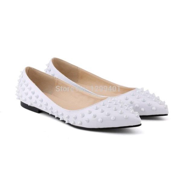 LOSLANDIFEN/женские роскошные сексуальные туфли-лодочки из искусственной кожи с острым носком на плоской подошве с заклепками