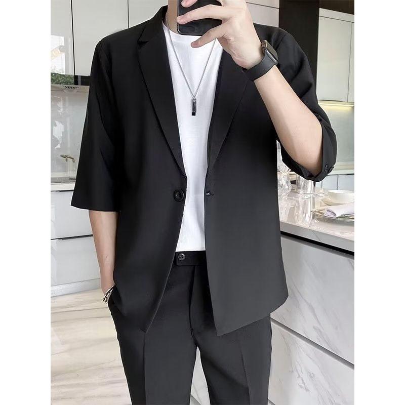 Универсальный пиджак, модный мужской простой однотонный повседневный пиджак с коротким рукавом, хорошо облегающие топы, костюм, пальто, большие размеры