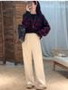 Классический полосатый свитшот Color Block из 100% шерсти для женщин - Свободный, Художественный, Толстая вязка