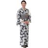 Kimono Yukata Set Heiko Obi 2 Piece Set Purple Black Black Purple Chrysanthemum Floral Pattern White Modern Yukata [Kyoto Yuzen] Women's (Black)