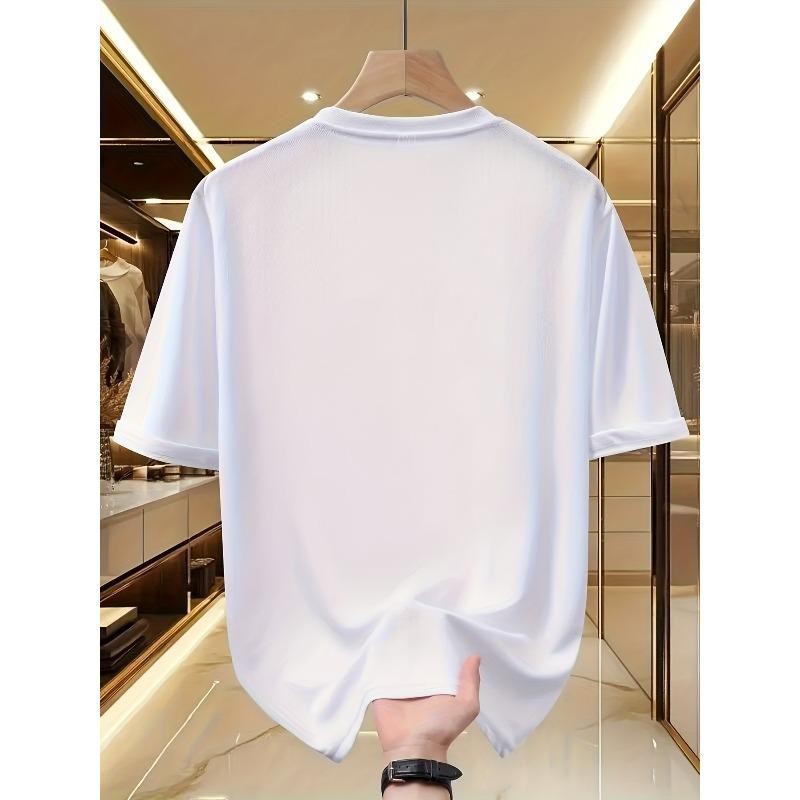 Европейские размеры Мужская повседневная удобная футболка с коротким рукавом и круглым вырезом с принтом 'Крылья ангела' и буквой | Идеально для улицы, отпуска