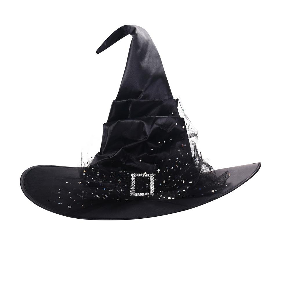 Folds Halloween Witch Hat Satins Wizard Cap Cool Mesh Bow Witch Hat  Dress Up