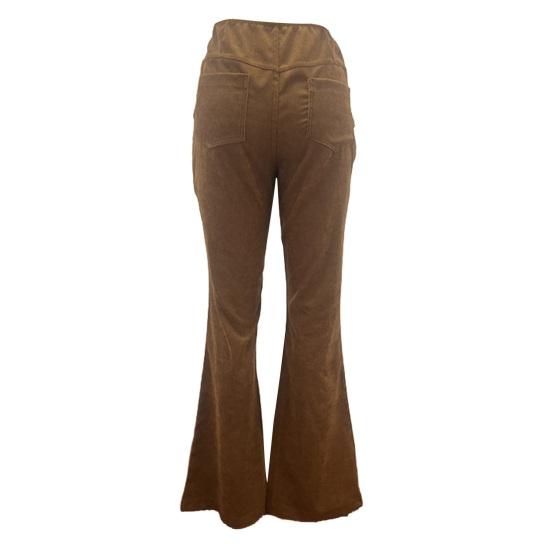Women Pants Elastic High Waist Solid Color Flared Pants with Pockets Corduroy Leisure Work Travel Party Trousers