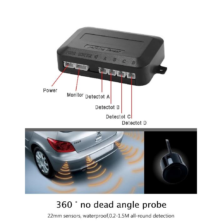 Car Reverse Radar Kit 12VDC Vehicle Parking Sensor System 4 Sensors Backup Assist System with LED Distance Display Sound Warning