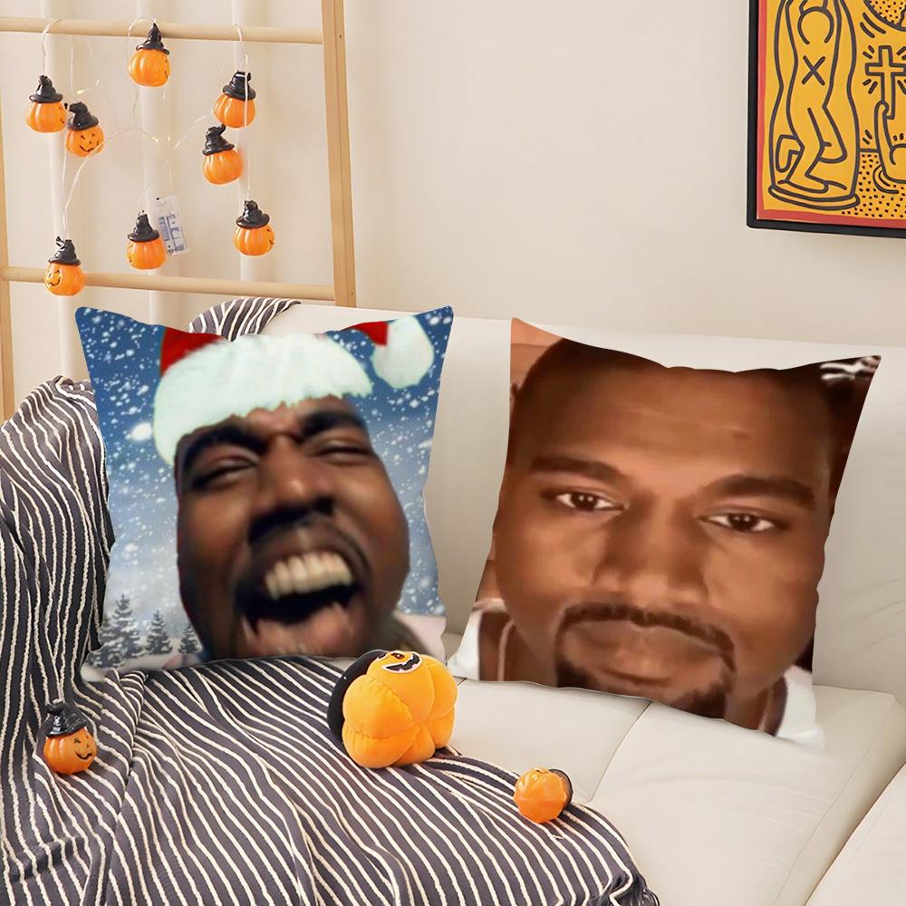 Funny K-Kanye Meme Pillow Case Silky Short Plush With Invisible Zipper Dustproof Sofa Cushion Cover For Home Decor