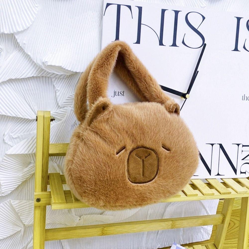Мягкая плюшевая сумочка Capybara, однотонная симпатичная косметичка, забавная сумка-тоут