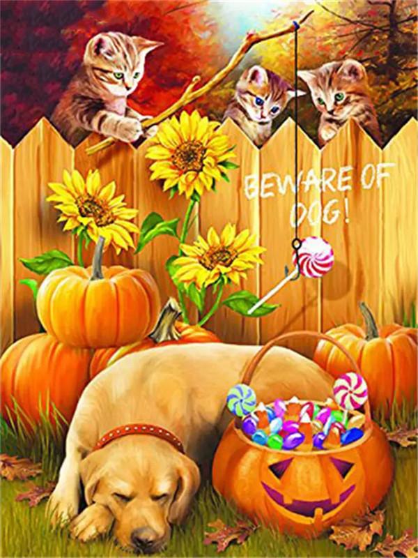 Полный дрель алмазная живопись собака горный хрусталь комплект Алмазная вышивка животных вышивка крестиком мозаика тыква осеннее украшение