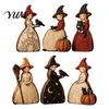 Black Cat And Crow Holiday Accents Halloween Wooden Witch Ornaments, Distressed Figurines, Retro Tabletop Fall Mantel Display Wood Crafts Decoration