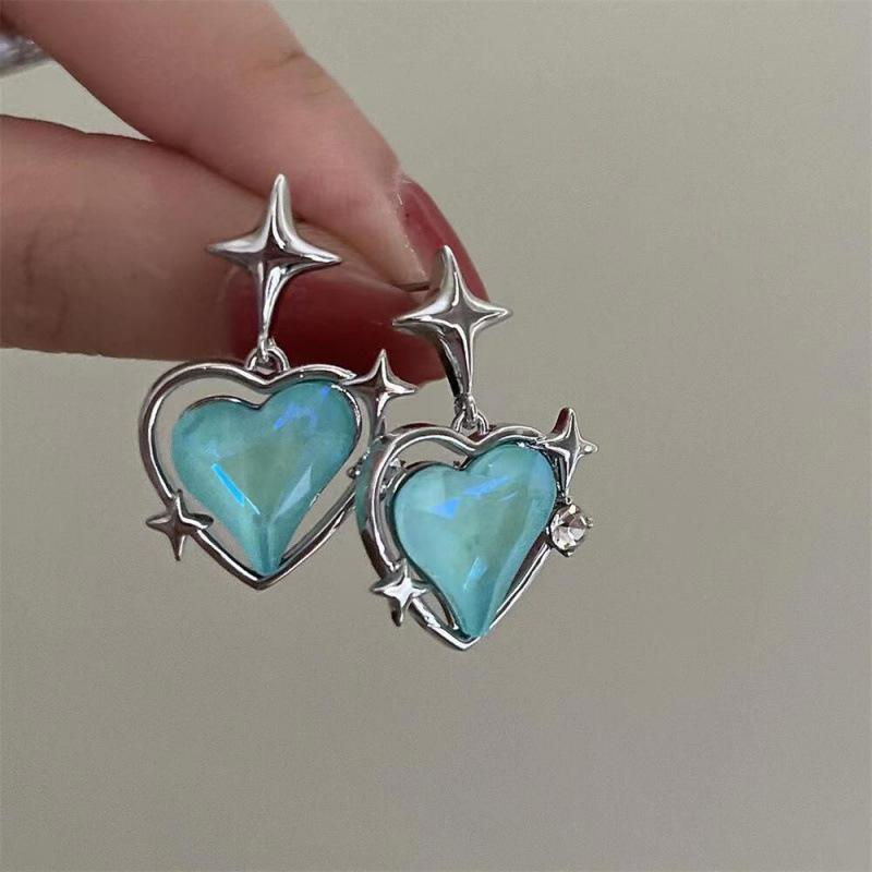 Niche design high-end cross love stud earrings women, moonlight sapphire earrings fashion versatile earrings