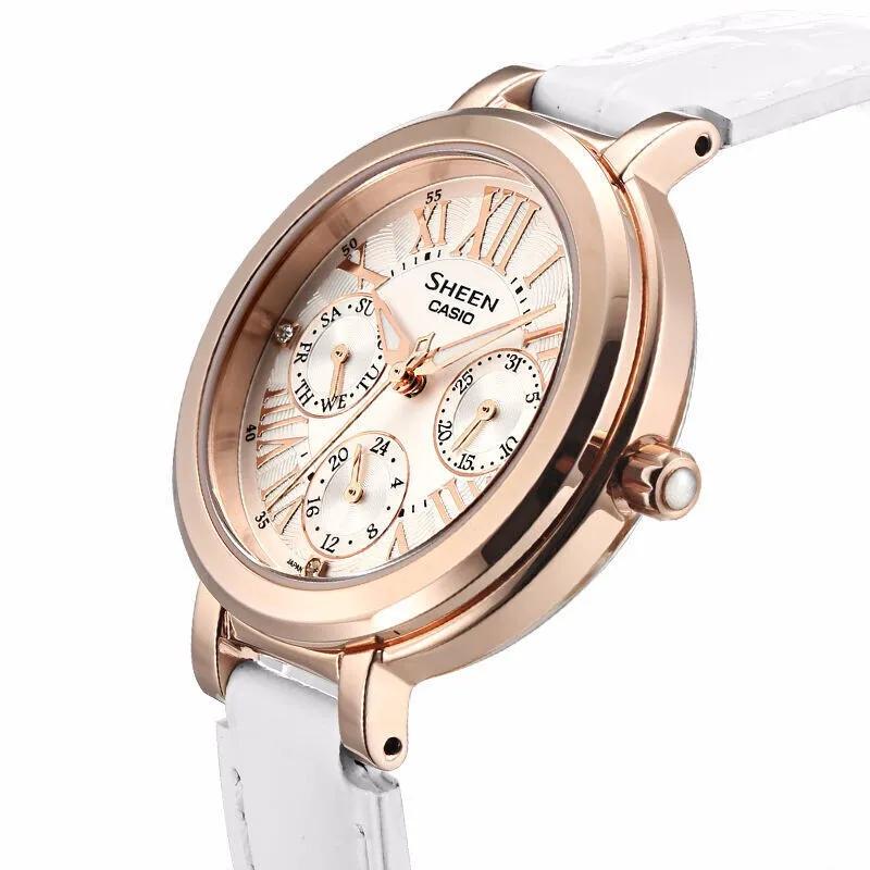 CASIO Women's SHEEN White Watch SHE-3034GL-7A (Unisex) Japanese Korean Watches SHE 3034GL 7A