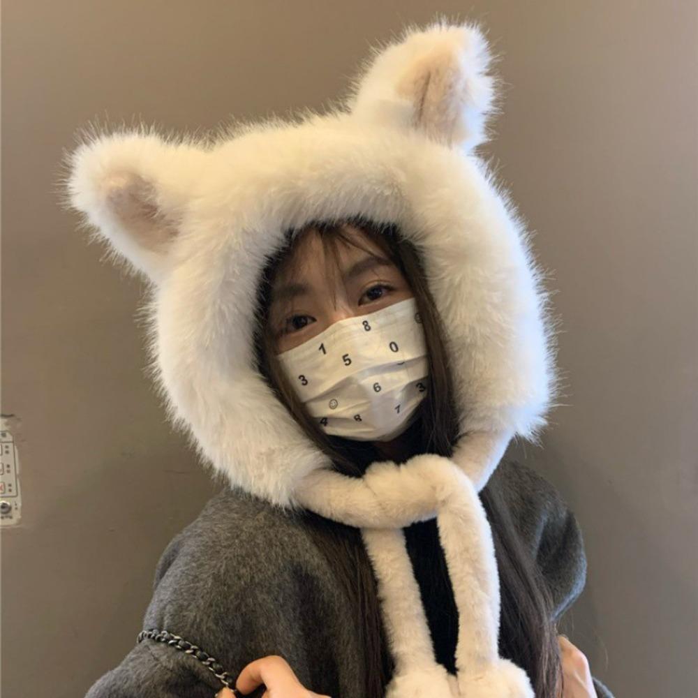 Плюшевая шапка с защитой ушей, теплая плюшевая шапка с лисьими ушками, уличная панама, женская