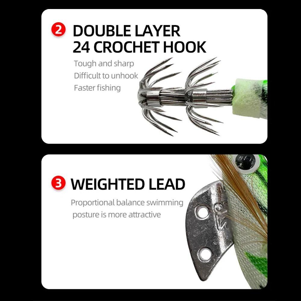 5Pcs Glow in The Dark Luminous Squid Fishing Lure Durable Colorful Wooden Shrimp Bait Soft-footed Ultra-Realistic