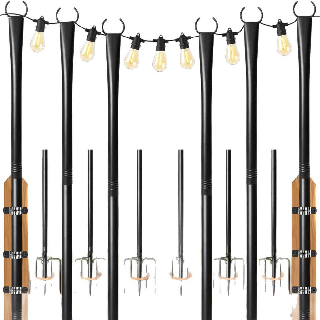 Wrought Iron Shepherd's Hook: Outdoor Garden String Light Support Pole for Courtyard and Balcony.