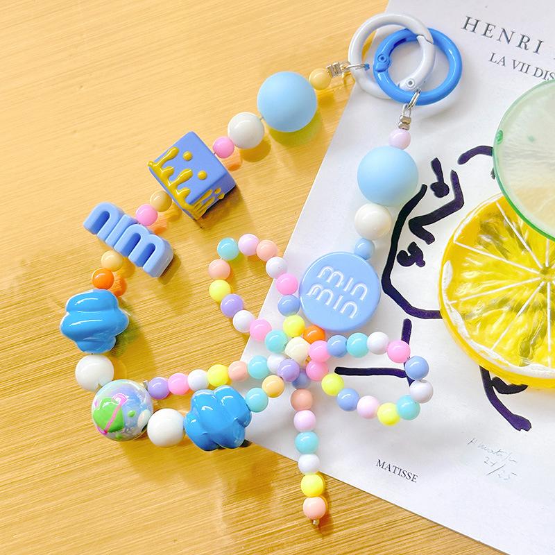 Candy Color Phone Buckle Beads Cute Lanyards Bead Chain Pendant For Phone Strap