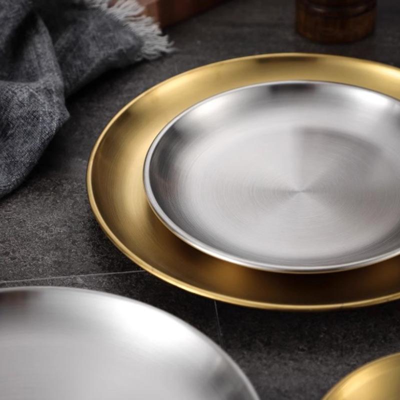 Обеденная тарелка из нержавеющей стали, поднос для пикника на природе, грязезащитная кухонная барная посуда, тарелка для фруктов, закусок, тортов, кухонные принадлежности