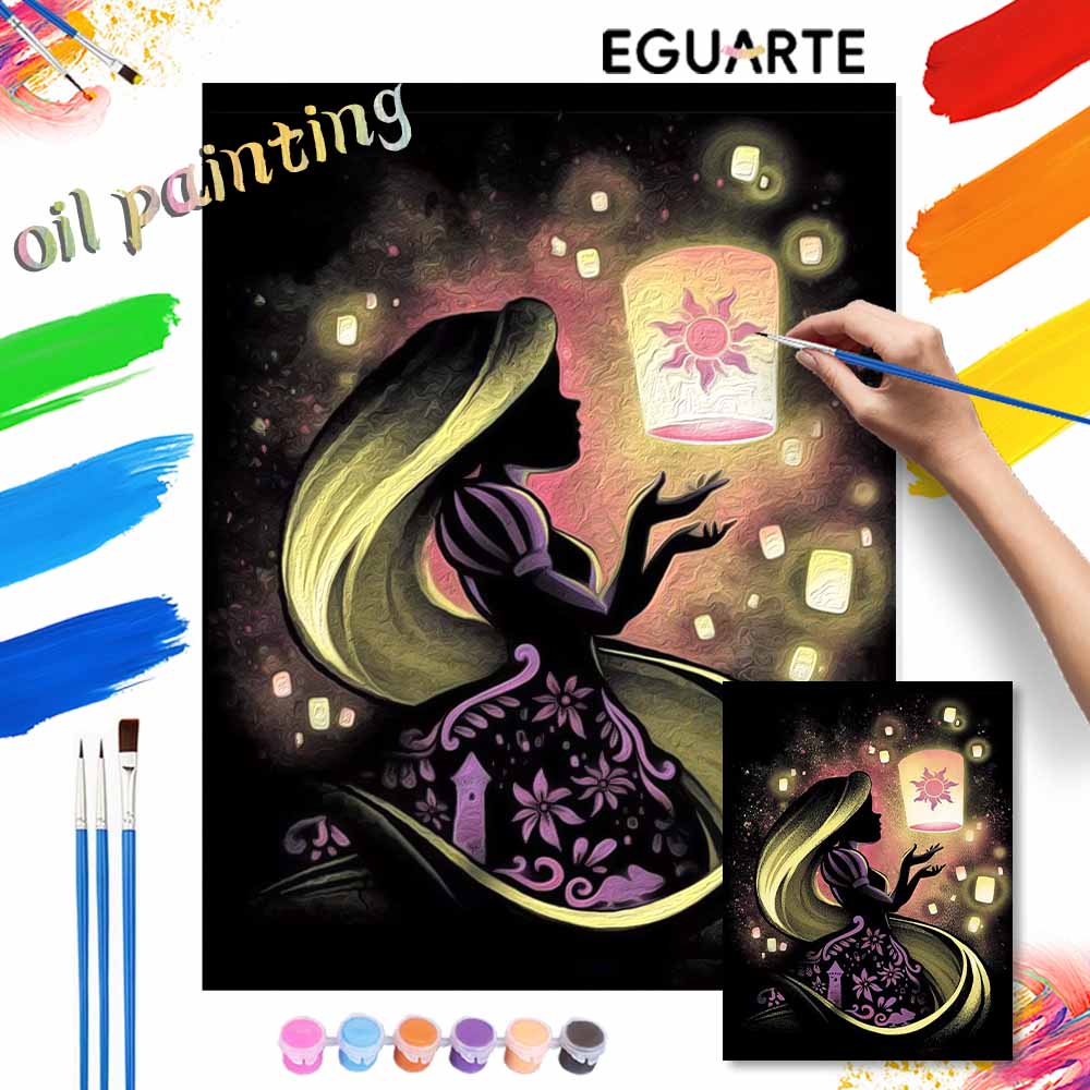 Disney Rapunzel Lantern Oil Art Painting Kit Home Wall Decor Handmade Gift Tangled Princess Silhouette Art DIY Painting Decor Wall Art