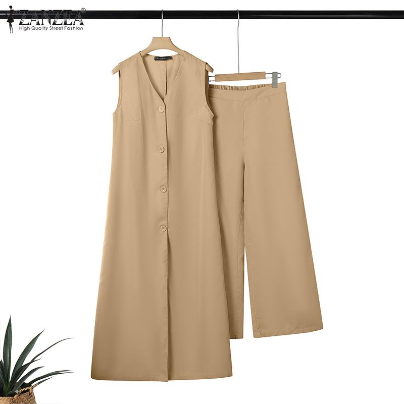 ZANZEA Женский длинный жилет без рукавов и брюки повседневный комплект из двух частей