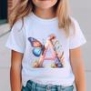Alphabet Design Girl T-shirt Outfits Watercolor Butterfly Flower Letters T-shirts for Toddler Girl Initials Floral Top
