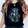 Cute mushroom print pattern, women's top short sleeve, women's new black print fashion T-shirt