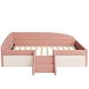 Upholstered Bed Sofa Bed, 90*190cm, Multifunctional Bed, with Steps and Guardrails, Skin-Friendly Velvet Fabric, without Mattress, Pink+Cream White