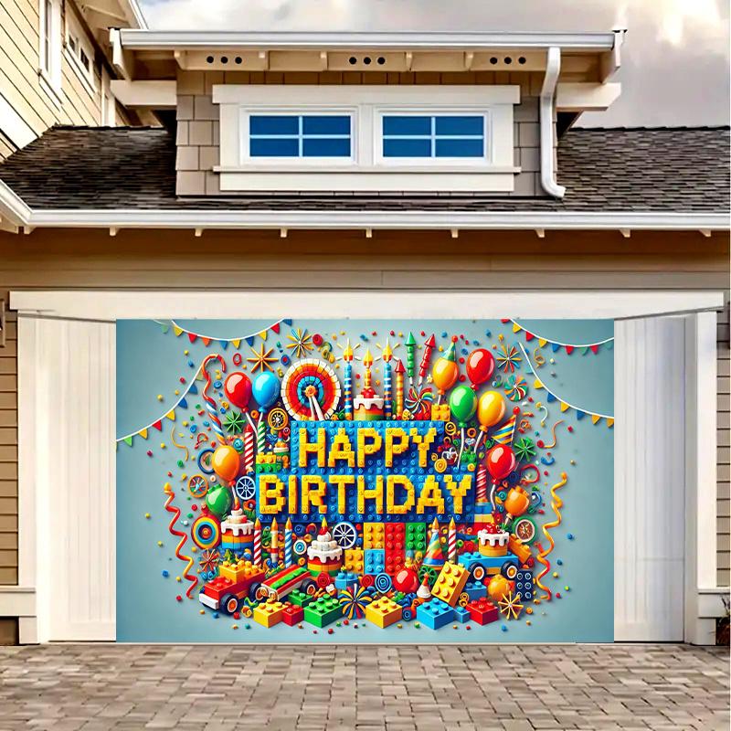 Vibrant building block-themed birthday party banner - multi-purpose home, garden, studio and outdoor celebration decoration