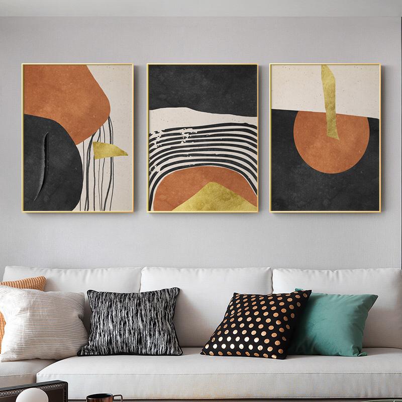 Scandinavian Abstract Color Poster Blocks and Black Lines Canvas Painting Nordic Wall Art Decoration Picture Home Design Decor