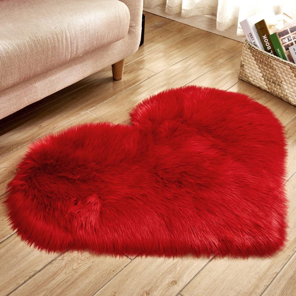 Bedroom Decorative Faux Wool Heart Shaped Carpet Chair Cover Floor Mats Sofa Cushion Seat Pad