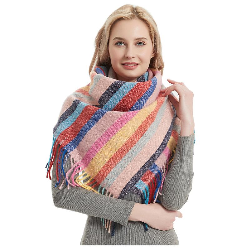 Квадратный шарф из полиэстера в полоску с кисточками, женский шарф, шаль