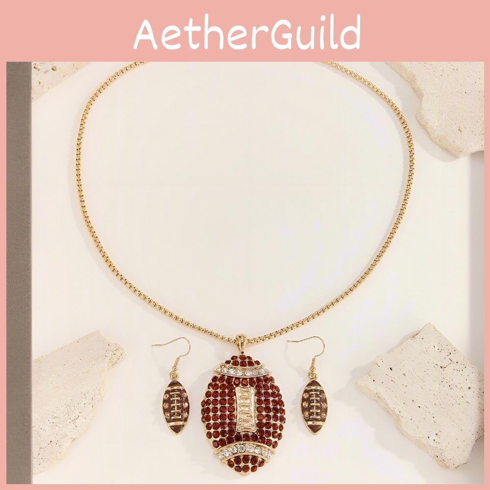 Set Jewelry Sports With Rhinestone Rugby Pendant And Earrings For Daily Wear And Gifting