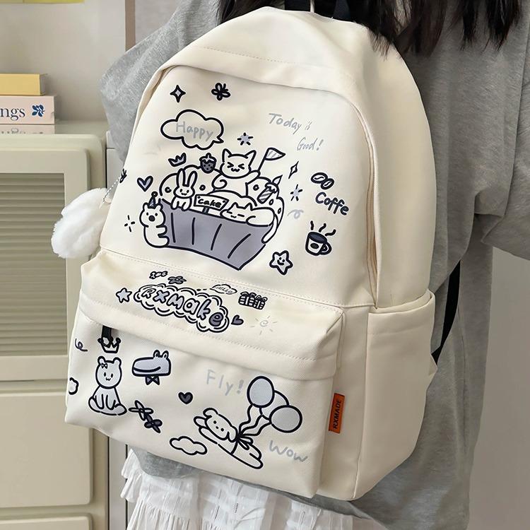 Schoolbag1011 New Junior High School and College School Bag Simple Graffiti Cute Backpack Unisex Large Capacity Backpack Trend