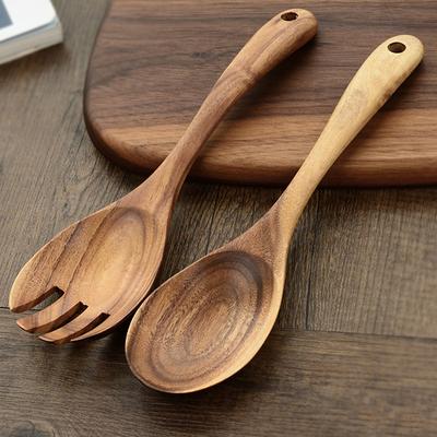Wood Spoon Fork Large Soup Spoon Salad Serving Spoon Fork Set Long Handle Cooking Spoons Wooden Tableware Wood Kitchen Utensils4