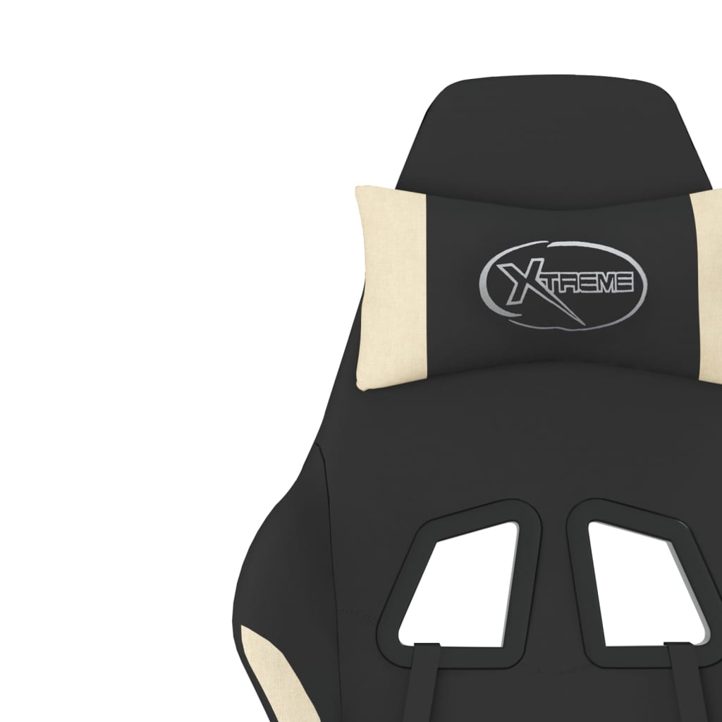 Gaming Chair with Massage Function Black and Cream Fabric
