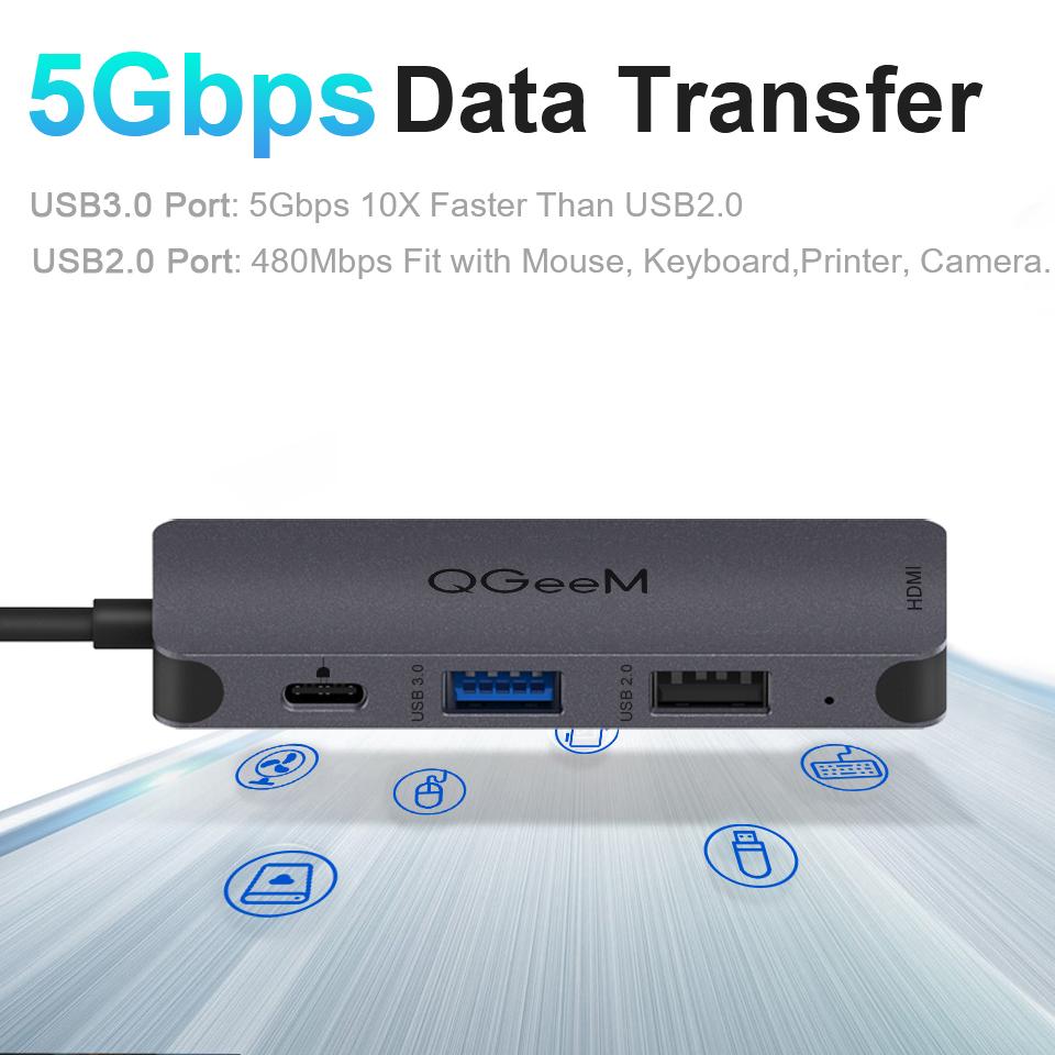 QGeeM USB C Hub для Macbook Pro Multi USB 3.1 Type C Hub 3.0 2.0 USB C HDMI адаптер PD Dock для Huawei Mate 20 Pro OTG Splitter