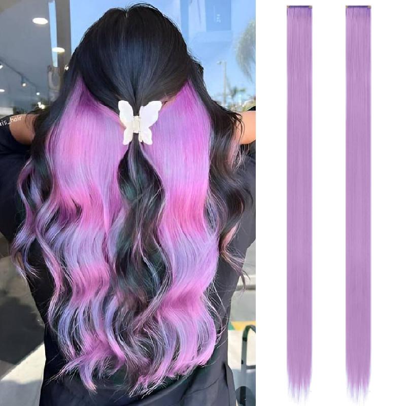 Aosiwig 2 шт. Накладные волосы на заколках, цветные пряди для вечеринки, прямые радужные накладки для волос, фестиваль, Хэллоуин, косплей для женщин, девушек