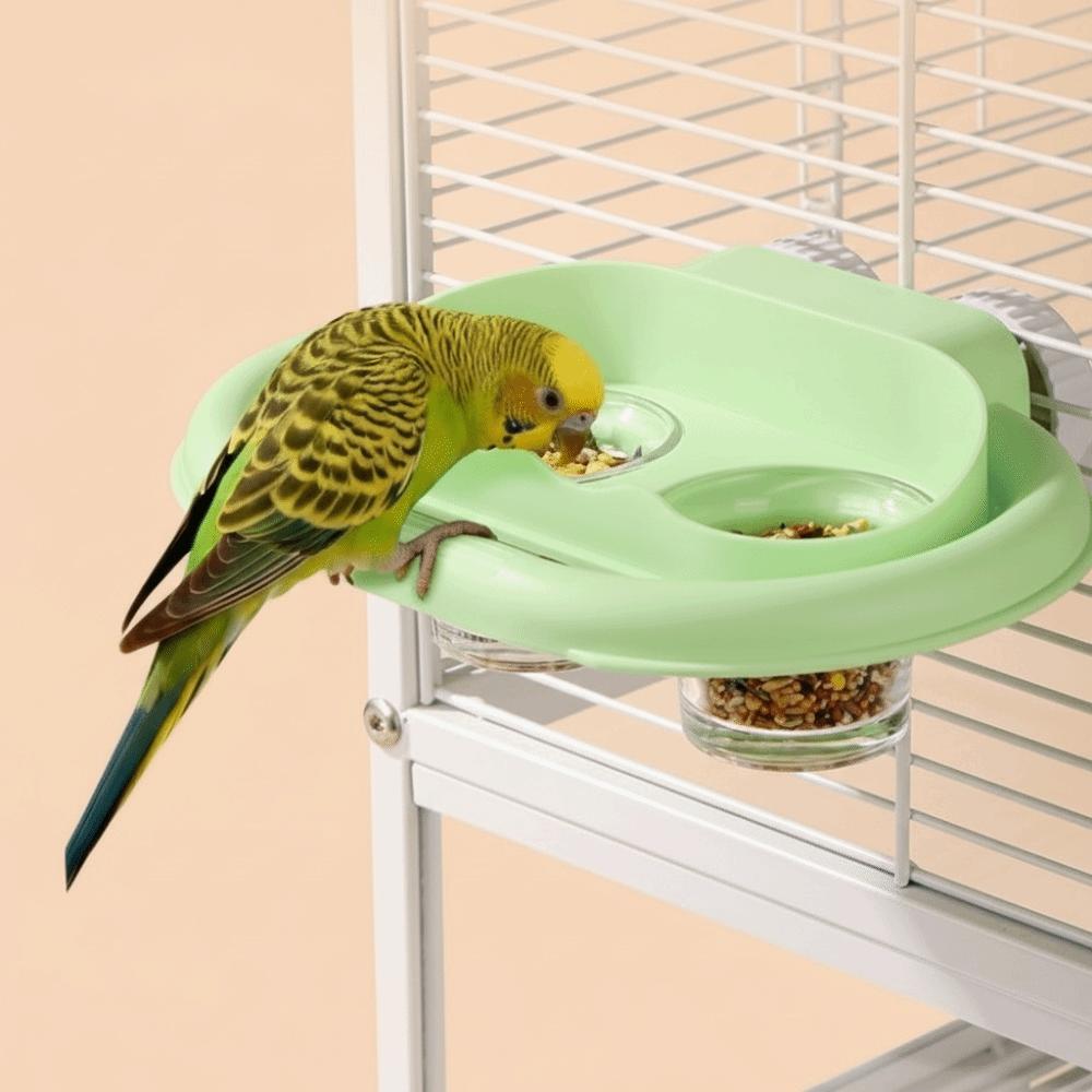 Splash-Proof Bird Water Food Bowl Stain-Resistant Bird Double-Compartment Bowl Cockatiels