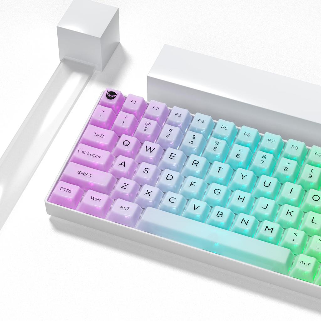 141-Key Side-Printed PBT Keycaps with Double Glitter Custom Cherry Profile for Mechanical Keyboards, Early Morning Fog, White