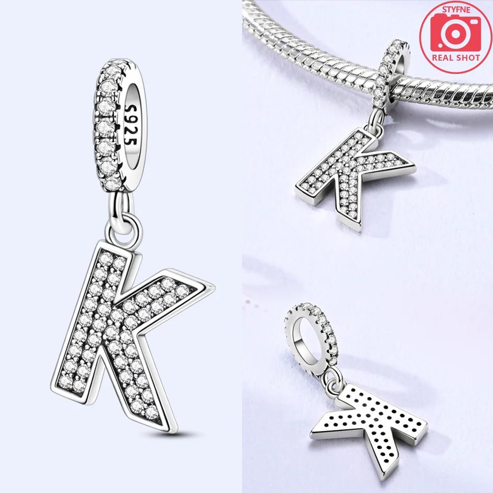 Classical 26 English Letters Original Charms White Zircon Beads Fit Copper Bracelet Accessories Women Diy Fine Gift Jewelry