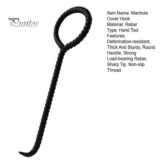 Manhole Cover Hook 30cm 40cm 50cm Non-slip Drain Cover Pry Bar Sharp Tip Strong Load-bearing Rebar Round Handle Sewer Lids Crowbar Lifter for