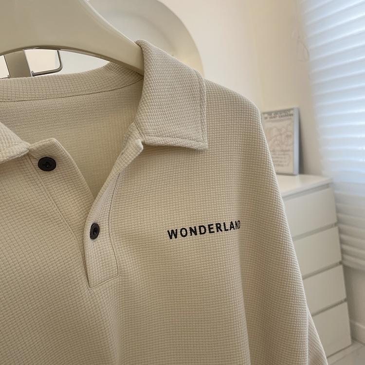 Ретро Свободный Крой Толстовка Поло с Длинным Рукавом - Стиль Французского Инфлюенсера