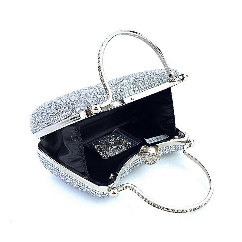 Fashionable Evening Purse Crossbody Handbag With Sparkling Rhinestones Delicate Chain Strap Shoulder Bag For Women  Silver