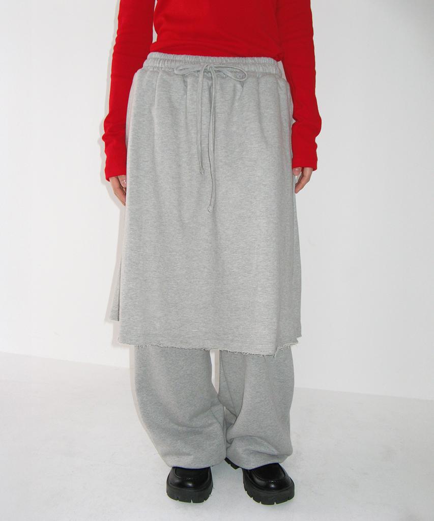 Ronron Layered Skirt Sweat Pants Gray