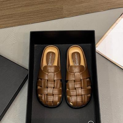 Баотоу плетеные тапочки женские 2025 лето новые модные сандалии женские полые дышащие на плоской подошве женская обувь