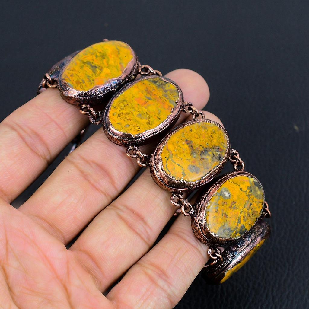 Bumble Bee Bracelet Copper Electroformed Gemstone Jewelry, Handmade Bracelet For Thanksgiving