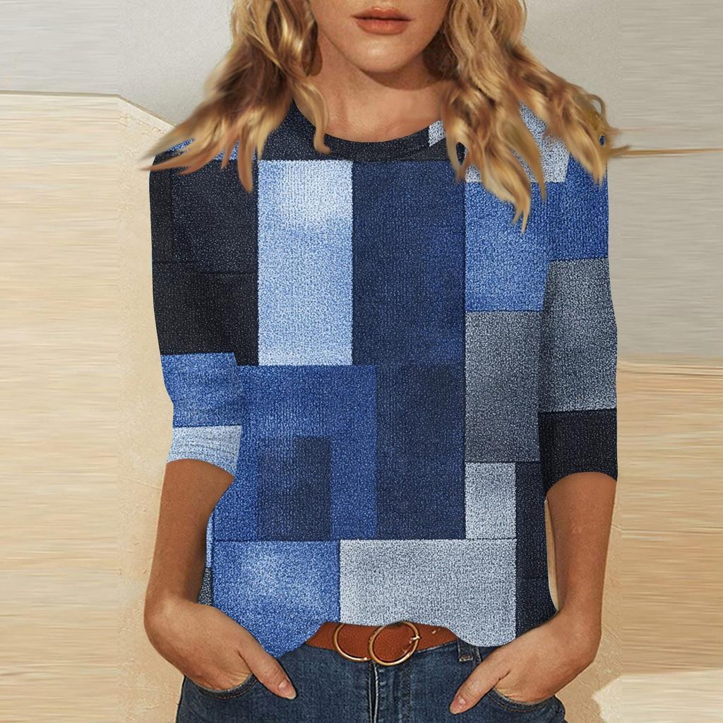 Женский топ с принтом и круглым вырезом, рукавом 3/4